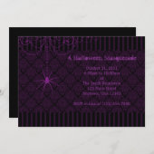 Lila und schwarze Spider Damask Halloween-Einladun Einladung (Vorne/Hinten)