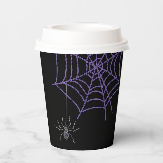 Lila und schwarze Spinne Pappbecher (Rückseite)