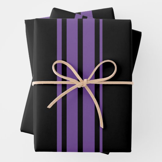Lila und schwarze Streifen Geschenkpapier Set (Beispiel)