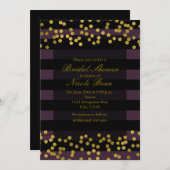 Lila und schwarze Streifen Gold Imitate Foil Dots Einladung (Vorne/Hinten)