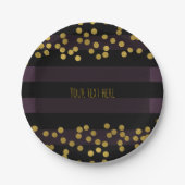 Lila und schwarze Streifen Gold Imitate Foil Dots Pappteller (Vorderseite)