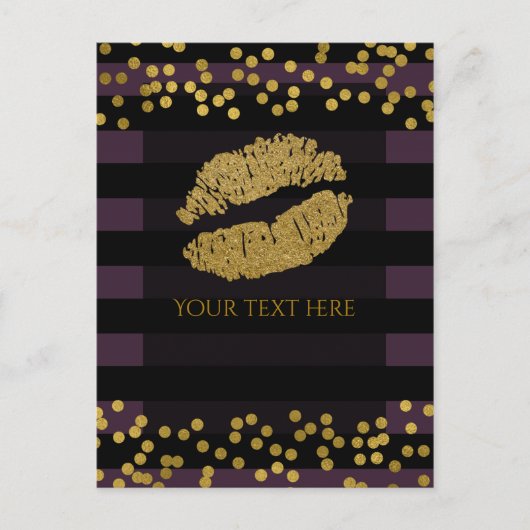 Lila und schwarze Streifen Gold Imitate Foil Dots Postkarte (Vorderseite)