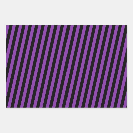Lila und schwarze Streifen & Streifen. Zig Zags Geschenkpapier Set (Vorderseite)
