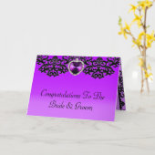 Lila und schwarze Verzierte Herzanhänger Hochzeit Karte (Gelbe Blume)