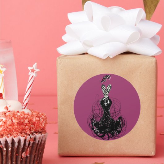 Lila und schwarze Vintage Diva Mode Runder Aufkleber (Party)