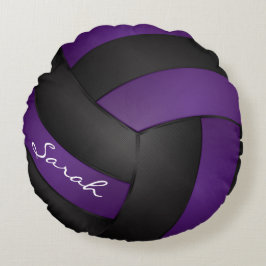 Lila und schwarze Volleyball | DIY Name | Sport Rundes Kissen
