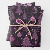 Lila und schwarze Weihnachtsbaumen Weihnachten Geschenkpapier Set (Beispiel)