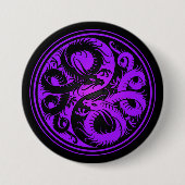 Lila und schwarze Yin Yang Chinese-Drachen Button (Vorderseite)