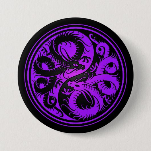 Lila und schwarze Yin Yang Chinese-Drachen Button (Vorderseite)