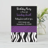 Lila und schwarze Zebra Print Einladung zum Geburt (Stehend Vorderseite)