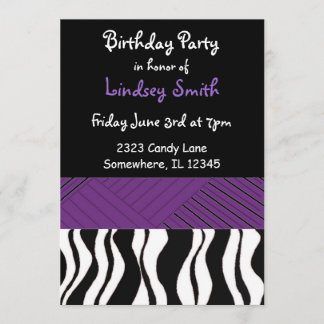 Lila und schwarze Zebra Print Einladung zum Geburt