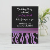 Lila und schwarze Zebra Print Einladung zum Geburt (Stehend Vorderseite)