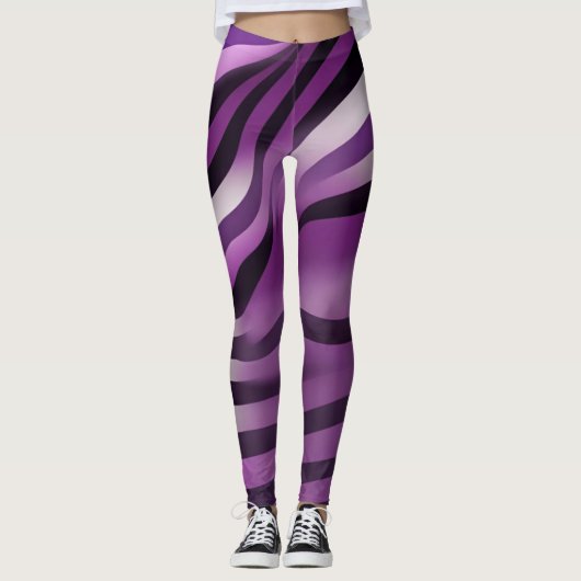 Lila und schwarze Zebra Streifen Abstrakte Kunst Leggings (Vorderseite)