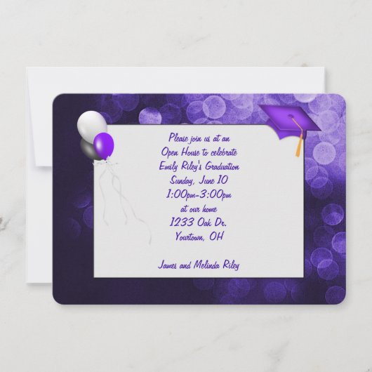 lila und schwarzer Abschluss Einladung (Vorderseite)