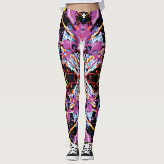 Lila und schwarzer ätherischer Krampfanfall Spritz Leggings (Vorderseite)