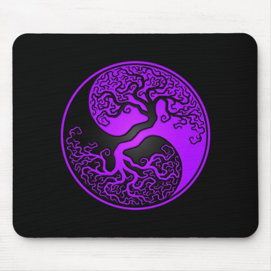 Lila und schwarzer Baum des Lebens Yin Yang Mousepad (Vorne)