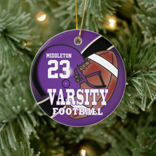 Lila und schwarzer Breitenfußball Keramik Ornament (Baum)