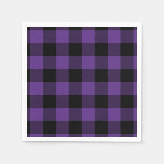 Lila und schwarzer Buffalo Karo Kariertes Muster Serviette (Vorderseite)