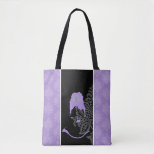 Lila und schwarzer Damast Tasche
