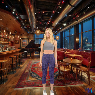 Lila und schwarzer Denim: Personalisiertes Logo un Capri Leggings