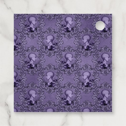 Lila und schwarzer Extravaganter Viktorianischer G Geschenkanhänger (Rückseite)