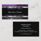 Lila und schwarzer Glitzer mit Silberakzent Visitenkarte (Vorne/Hinten)