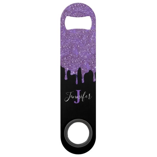 Lila und schwarzer Glitzer Speed Flaschenöffner (Rückseite)