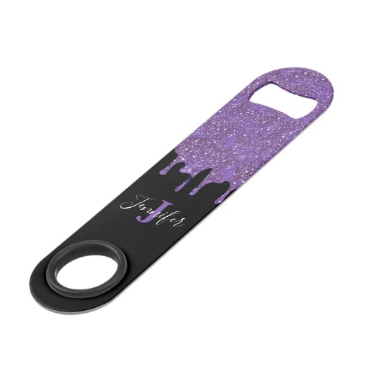 Lila und schwarzer Glitzer Speed Flaschenöffner (Rückseite Schrägansicht)