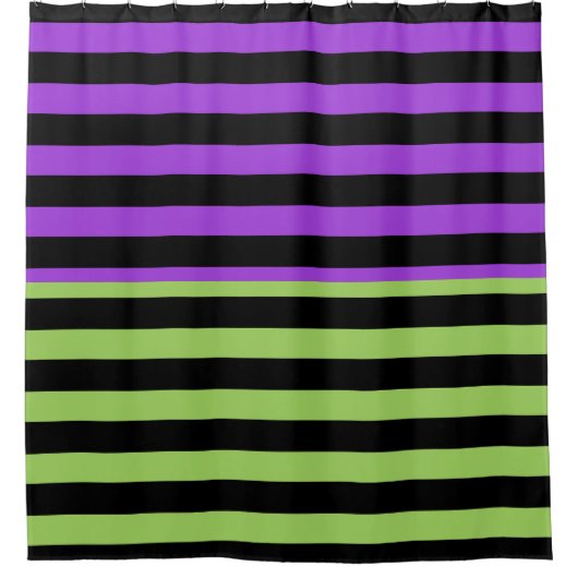 Lila- und schwarzer Halloween-Streifen Duschvorhang (Vorderseite)