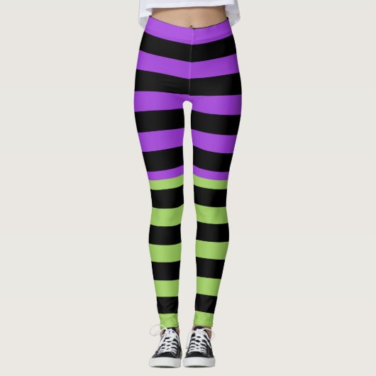 Lila- und schwarzer Halloween-Streifen Leggings (Vorderseite)