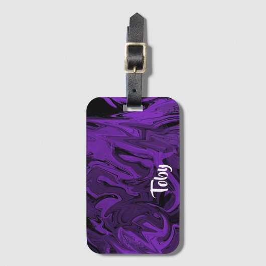 Lila und schwarzer Marmor Gepäckanhänger (Vorderseite Vertikal)