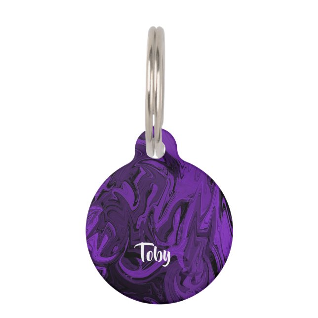 Lila und schwarzer Marmor Haustiermarke (Vorderseite)