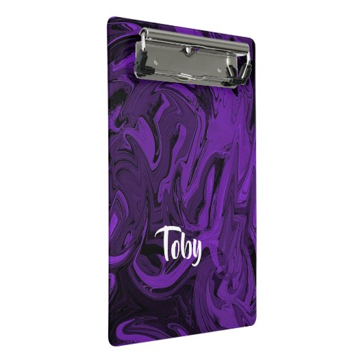 Lila und schwarzer Marmor Mini Klemmbrett (Schrägansicht)