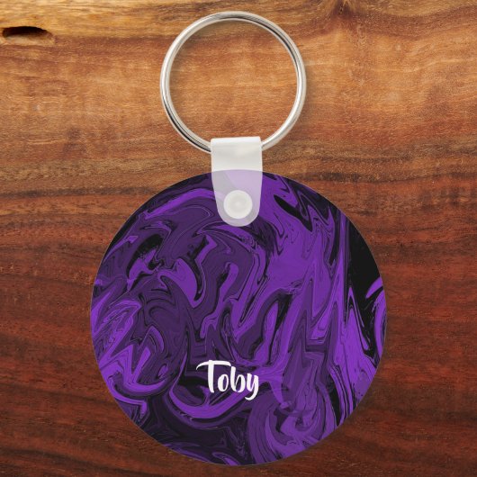 Lila und schwarzer Marmor Schlüsselanhänger (Vorderseite)