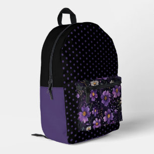 Lila und schwarzer Polka-Dot-Rucksack Bedruckter Rucksack