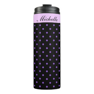 Lila und schwarzer Polka-Dot-Special Thermosbecher