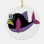 Lila und schwarzer Pufffisch Keramik Ornament (Vorne)