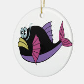 Lila und schwarzer Pufffisch Keramik Ornament (Links)