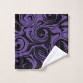 Lila und schwarzer Retromarmorwirbel Badhandtuch Set (Waschlappen)