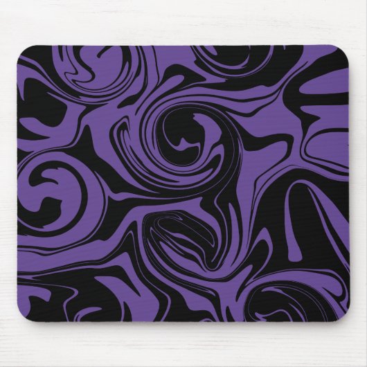 Lila und schwarzer Retromarmorwirbel Mousepad (Vorne)