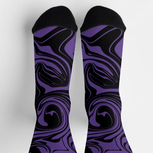 Lila und schwarzer Retromarmorwirbel Socken (Oben)