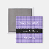 Lila und schwarzer Rett Date Gingham Wedding Magne Magnet (Vorderseite/Rückseite)
