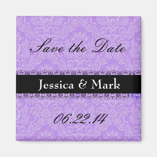Lila und schwarzer Rett-Datums-Damaskus-Hochzeitsm Magnet (Vorne)