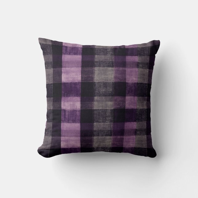 Lila und schwarzer Tartan Kissen (Vorderseite)