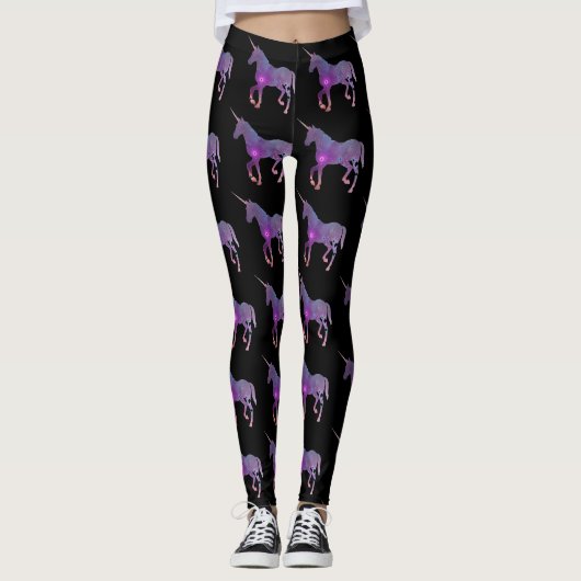 LILA UND SCHWARZER UNICORN LEGGINGS (Vorderseite)