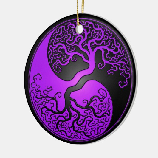 Lila und schwarzer Yin Yang Baum Keramikornament (Links)