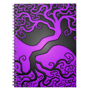 Lila und schwarzer Yin Yang Baum Notizblock