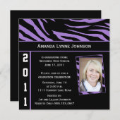 Lila und schwarzer Zebra Print Abschluss Einladung (Vorne/Hinten)