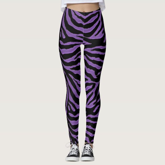 Lila und schwarzer Zebra-Tierdruck-Leggings Leggings (Vorderseite)