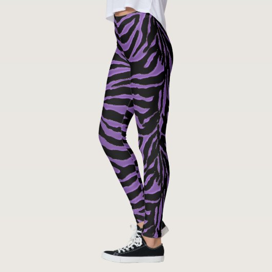 Lila und schwarzer Zebra-Tierdruck-Leggings Leggings (Links)